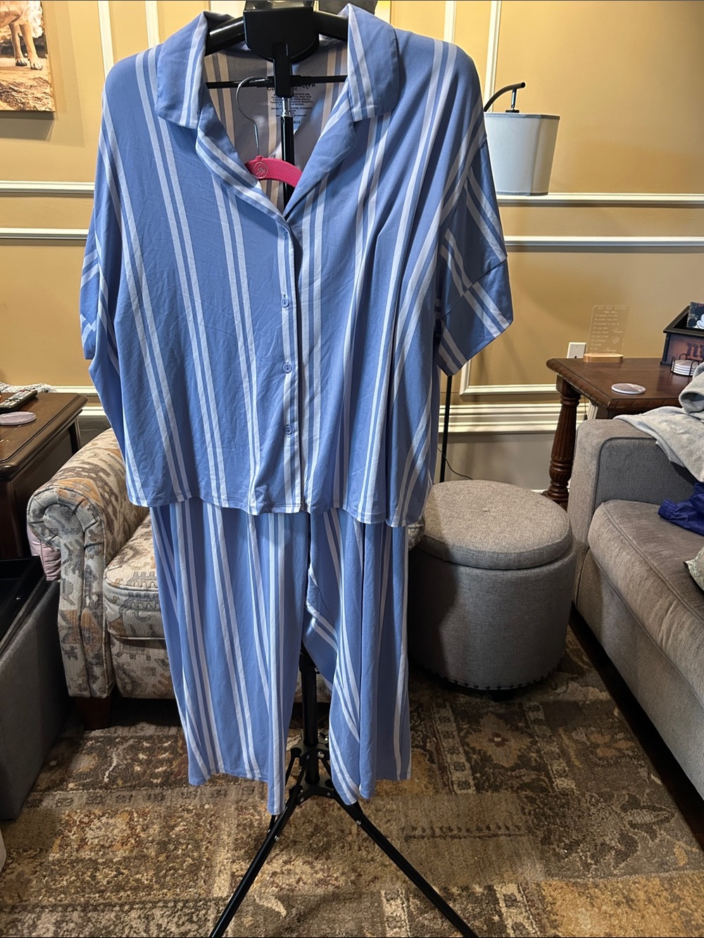 Light Blue & White Striped Women’s Pajama Set